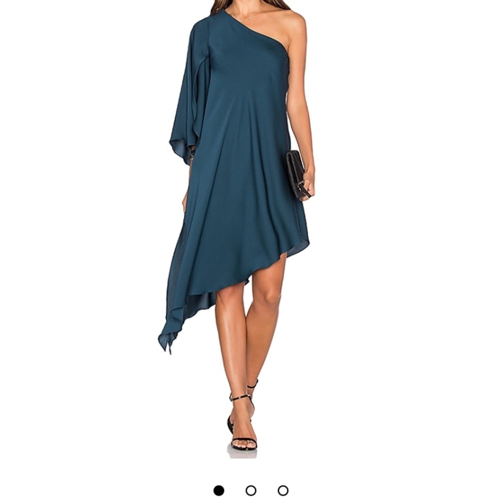 Milly silk teal one shoulder cocktail dress